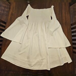Off-Shoulder White Dress with Bell Sleeves